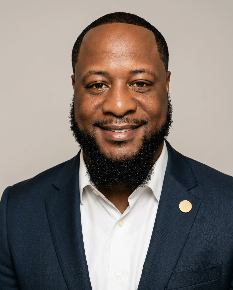 Justin Henderson, independent life insurance broker, in a navy suit and white shirt